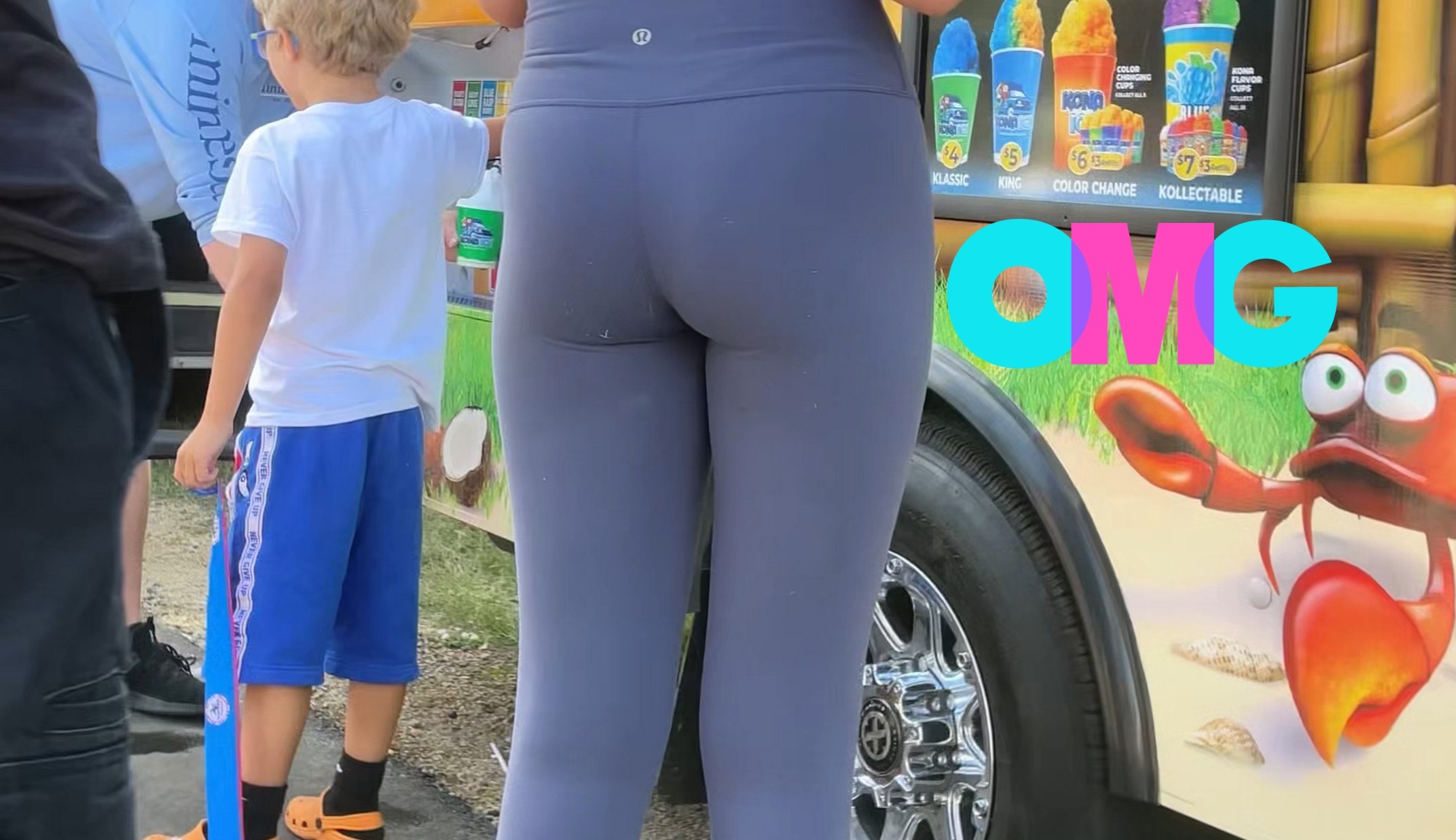 Cute fair teen in blue leggings