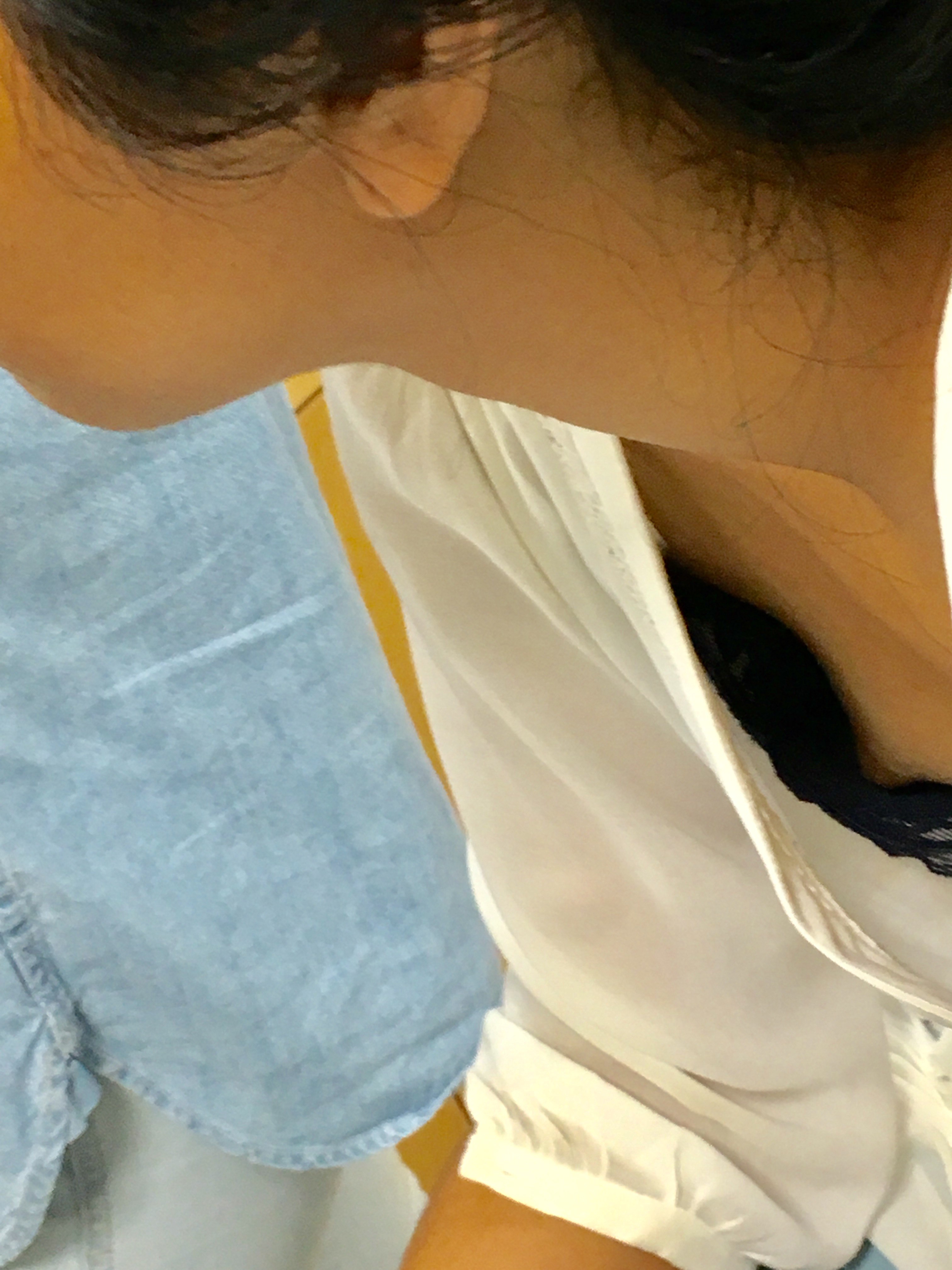Petite asian college downblouse with nip slip